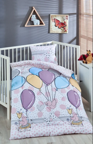 Komfort Home Baskılı %100 Pamuklu Silikon Elyaf Bebek Yorganı+Yastık ürün görseli 1