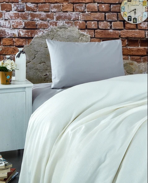 Komfort Home Tek Kişilik Ranforce Pike Takımı / Krem ürün görseli 1