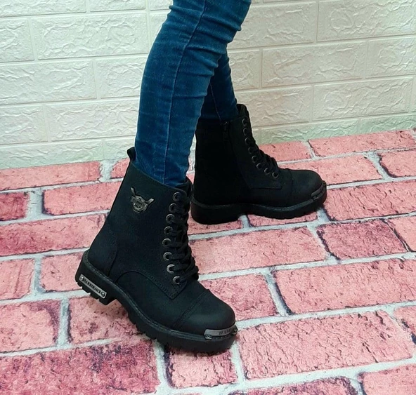 Hammerjack 17600.f Siyah Renk Hakiki Deri Fermuarlı Bağacaklı Erkek Çocuk Bot - Resim 4