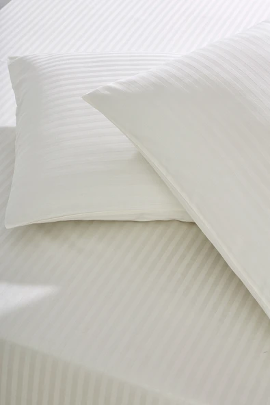 Komfort Home Çift Kişilik Çizgili Pamuk Saten Çarşaf Seti / Krem - 1