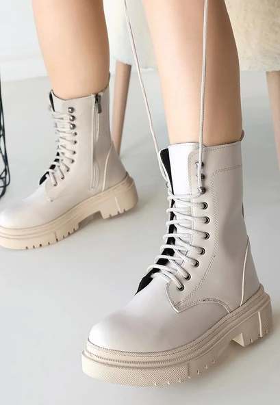 Caxa Bej Cilt Bağcıklı Kadın Bot ürün görseli