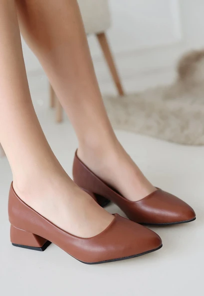 Desniy Taba Cilt Kadın Topuklu Ayakkabı - Resim 2