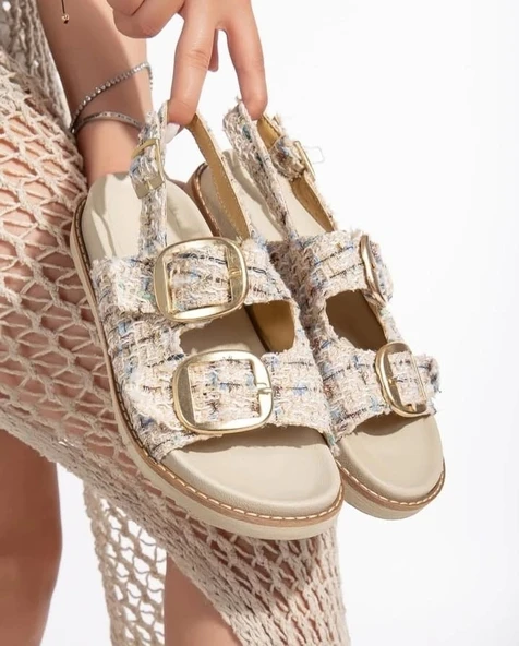 Olira Bej Simli Kemerli Kadın Sandalet ürün görseli