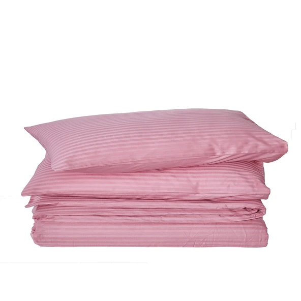 Komfort Home Tek Kişilik Çizgili Pamuk Saten Nevresim Seti / Pudra ürün görseli 1