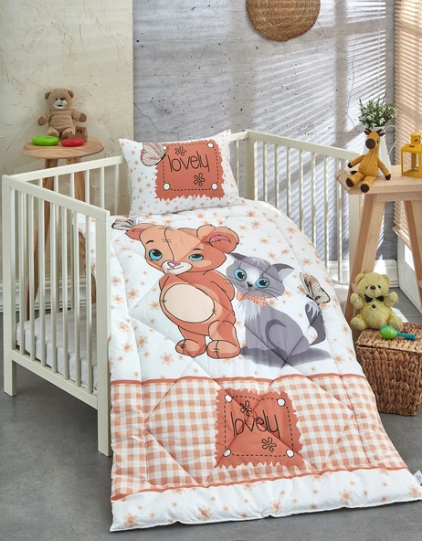 Komfort Home Baskılı %100 Pamuklu Silikon Elyaf Bebek Yorganı+Yastık - 1
