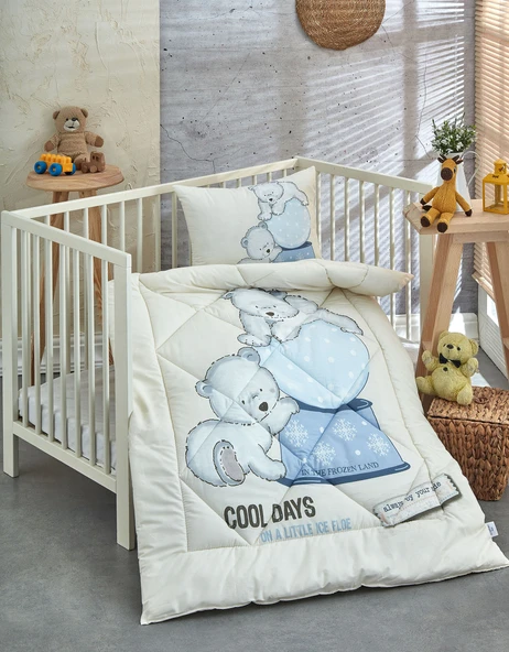 Komfort Home Baskılı %100 Pamuklu Silikon Elyaf Bebek Yorganı+Yastık - 1