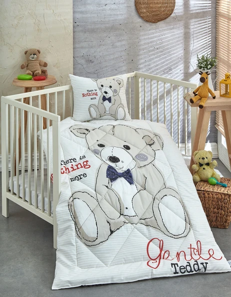 Komfort Home Baskılı %100 Pamuklu Silikon Elyaf Bebek Yorganı+Yastık - 1