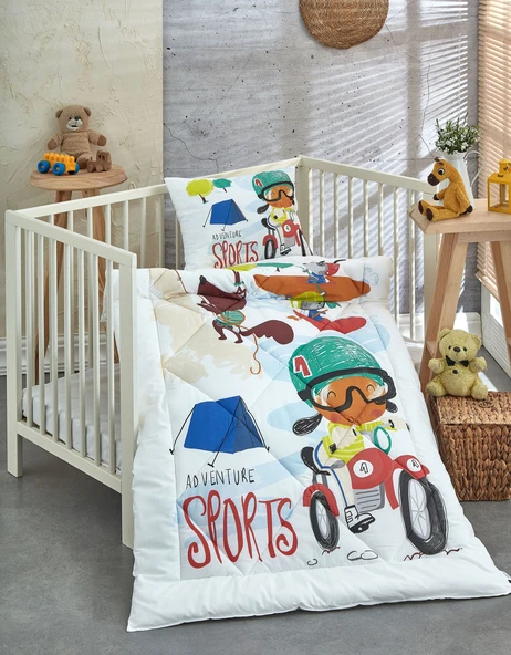 Komfort Home Baskılı %100 Pamuklu Silikon Elyaf Bebek Yorganı+Yastık - 1
