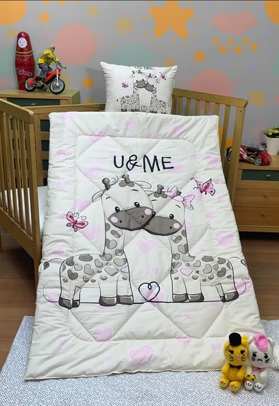 Komfort Home Baskılı %100 Pamuklu Silikon Elyaf Bebek Yorganı+Yastık ürün görseli