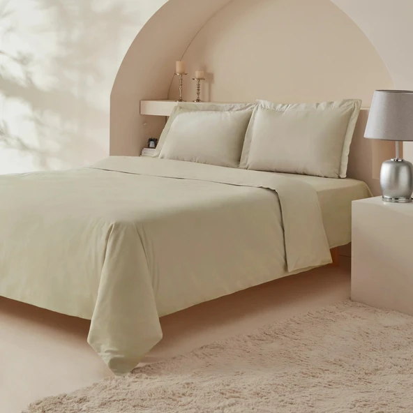 Komfort Home White Collection 120 Tel %100 Pamuk Percale Battal Boy Nevresim Takımı Bej - 1