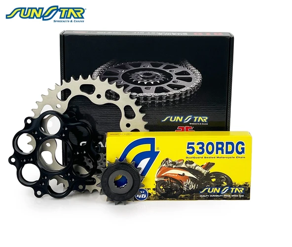 ZİNCİR DİŞLİ SETİ DUCATI MULTISTRADA PIKES PEAK (1260 cc)  (2018-2021) / DUCATI / MULTISTRADA PIKES PEAK / 1260cc / ZİNCİR: SUNSTAR 530RDG (Çelik)-114 / ÖN DİŞLİ: JT (15T)  / ARKA DİŞLİ: SUNSTAR (40T)