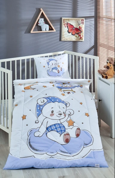 Komfort Home Baskılı %100 Pamuklu Silikon Elyaf Bebek Yorganı+Yastık ürün görseli 1