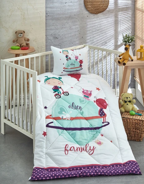 Komfort Home Baskılı %100 Pamuklu Silikon Elyaf Bebek Yorganı+Yastık ürün görseli