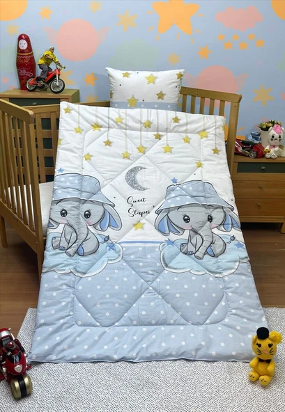 Komfort Home Baskılı %100 Pamuklu Silikon Elyaf Bebek Yorganı+Yastık ürün görseli 1
