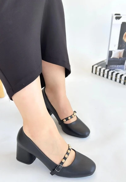 Tino Siyah Cilt Kadın Topuklu Ayakkabı - Resim 2