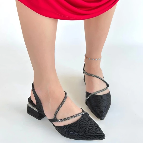 Utana Siyah Cilt Simli Topuklu Ayakkabı - Resim 4