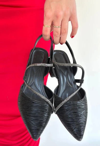 Utana Siyah Cilt Simli Topuklu Ayakkabı - Resim 2