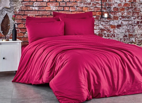 Komfort Home Çift Kişilik Çizgili Pamuk Saten Nevresim Takımı - 1