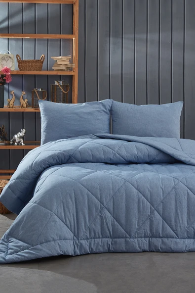 Komfort Home Battal Boy %100 Pamuk Kumaş Yorgan Seti / Mavi ürün görseli 1