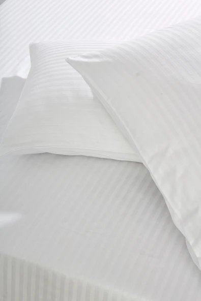 Komfort Home Çift Kişilik Çizgili Pamuk Saten Çarşaf Seti / Beyaz - 1