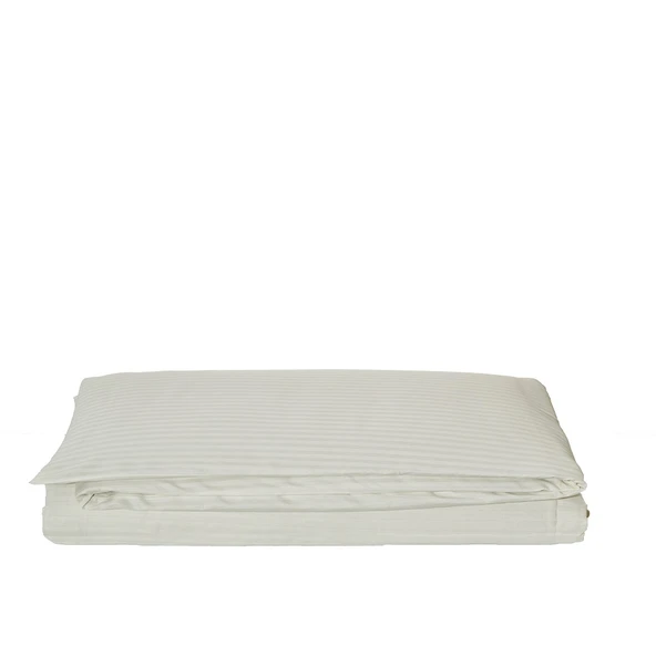 Komfort Home Tek Kişilik Çizgili Pamuk Saten Nevresim / Krem ürün görseli 1