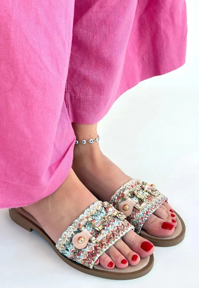 Gonne Renkli Hasır Dokuma Terlik - Resim 3