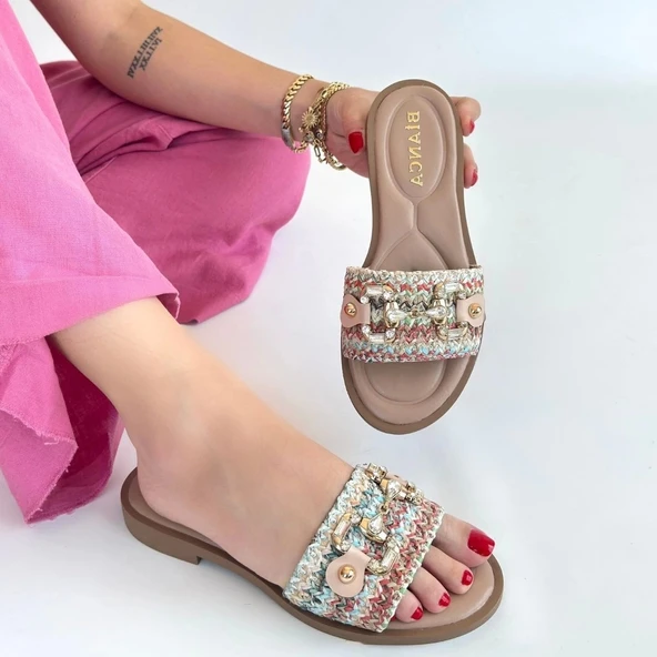 Gonne Renkli Hasır Dokuma Terlik - Resim 4