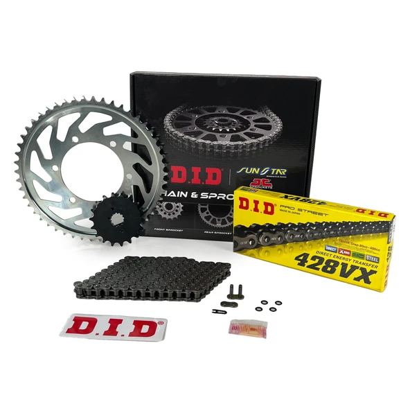 ZİNCİR DİŞLİ SETİ HONDA CBF 150 (150 cc) (2004-2017) / HONDA / CBF 150 / 150cc / ZİNCİR: DID-428VX (Çelik)-126 / ÖN-ARKA DİŞLİ :  JT (15T-43T) / 2004-2005-2006-2007-2008-2009-2010-2011-2012-2013-2014- ürün görseli