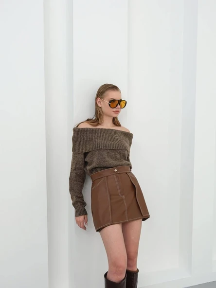 Kontrast deri etek kahve w260015 - Resim 5