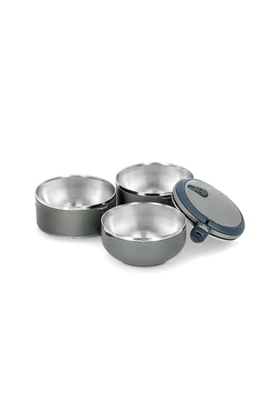 Penguen kulplu çelik sefer tası - yemek termosu saklama kabı 3 katlı gri - Resim 4