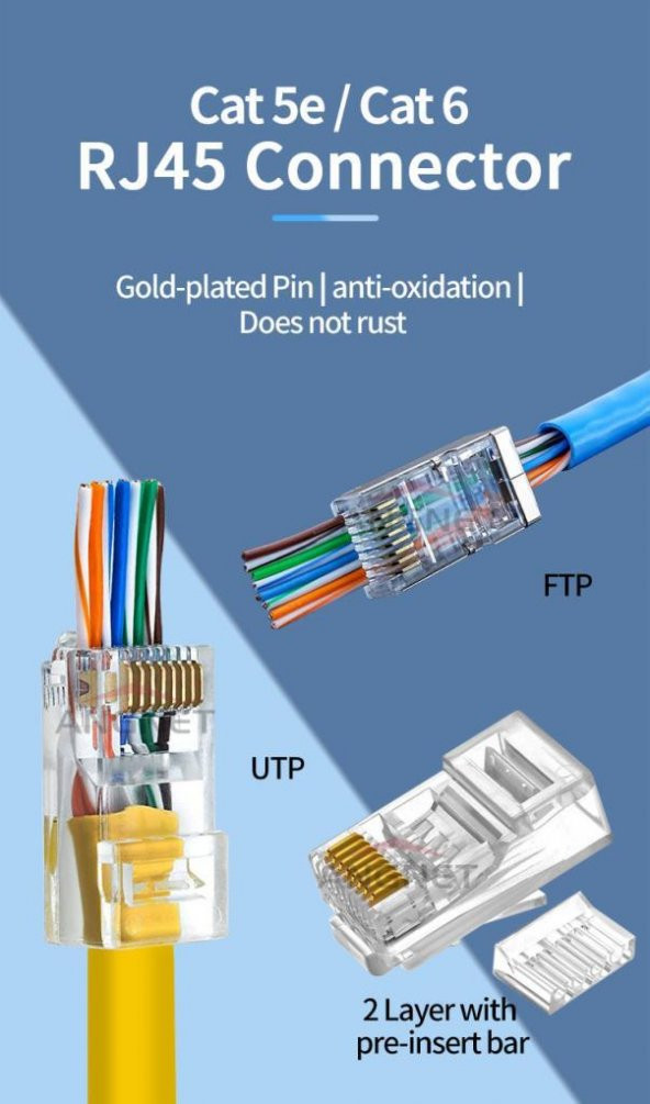 PrimeX PX-560C6 RJ-45 Cat6 100 Lü Paket Yeni Nesil RJ45 Jack UTP - 3