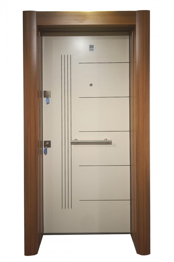 Tezwood 3651 Ahşap Kaplama Rustik Model Tırnaklı Çelik Daire Kapısı - 1