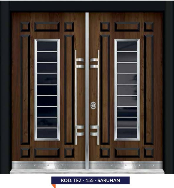 Tezwood 0155 Apartman Giriş Kapısı,Modern Çelik Kapı,Yağmura Dayanıklı - 1