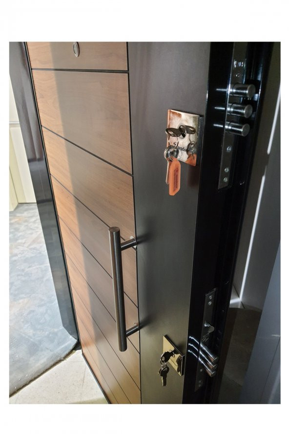 Tezwood Ahşap Kapı Sanayi 3553 Çelik Daire Kapısı Ahşap Kaplama Rustik Model - Resim 8