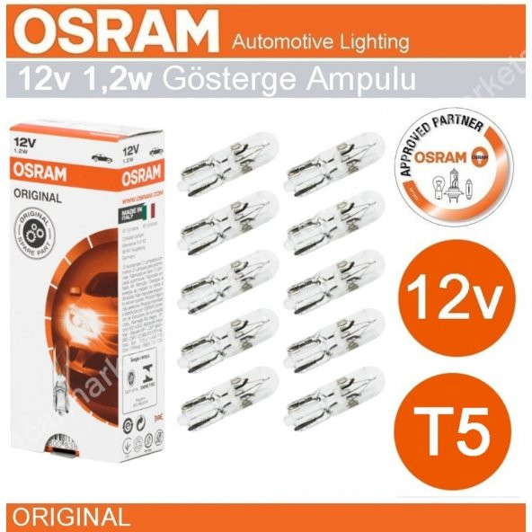 Osram 12V T5 1.2 Watt  Ampul Gösterge Göğüs Ampulü 10 Adet