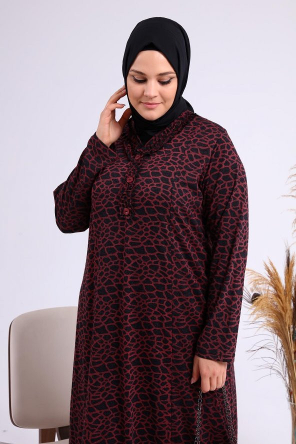 Kadin Gunluk Elbise Tesettur Leopar Desenli Buyuk Beden Elbise - 3