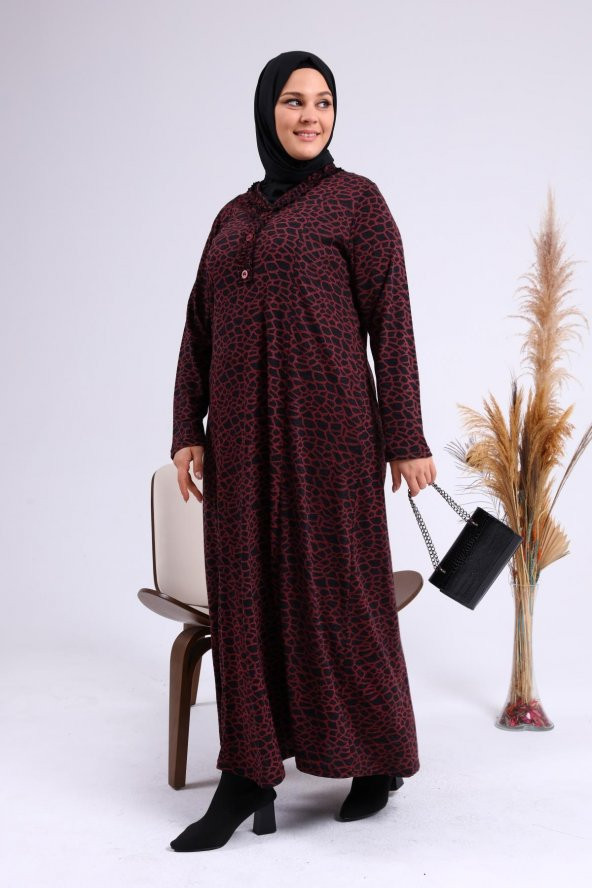 Kadin Gunluk Elbise Tesettur Leopar Desenli Buyuk Beden Elbise - 5
