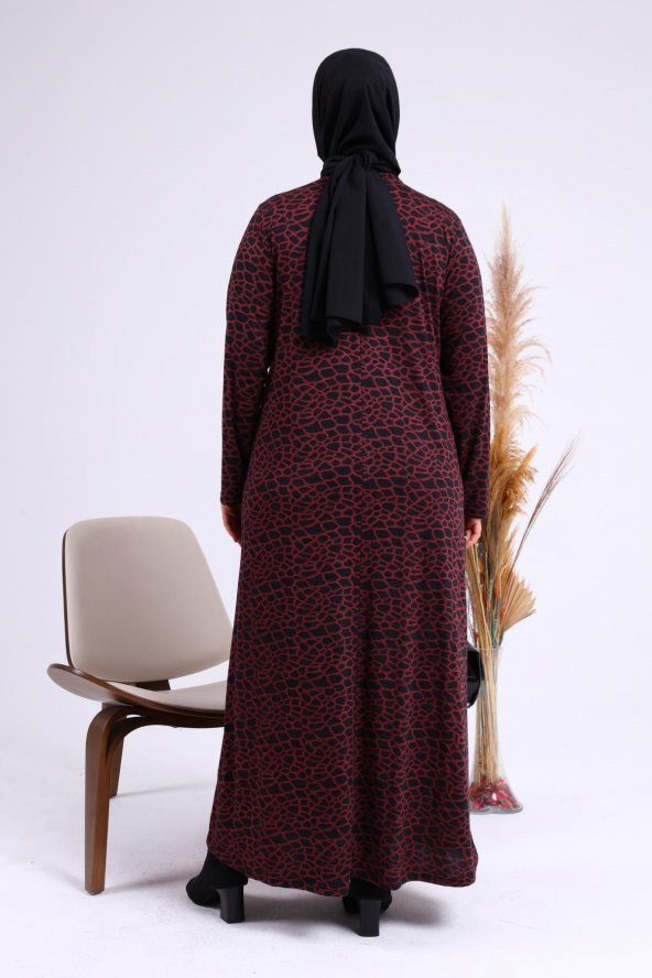 Kadin Gunluk Elbise Tesettur Leopar Desenli Buyuk Beden Elbise - 6