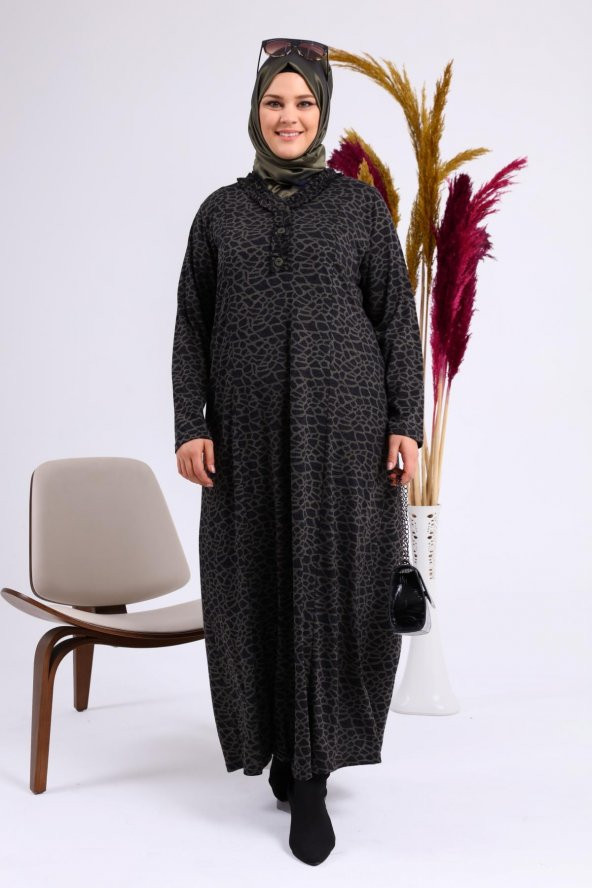 Kadin Gunluk Elbise Tesettur Leopar Desenli Buyuk Beden Elbise - 8