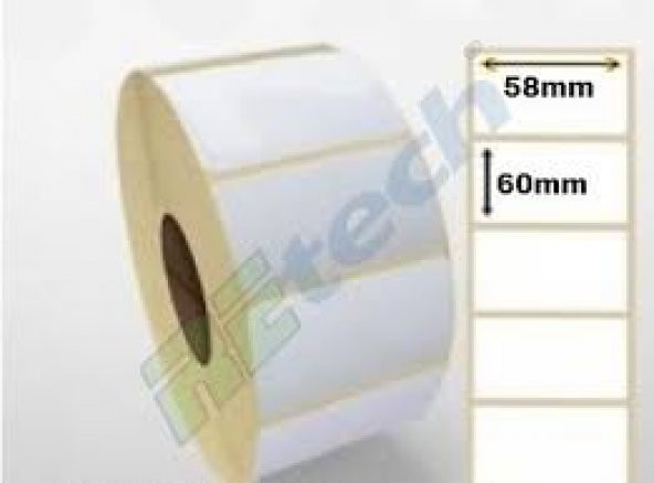 60X58 BARKOD ETİKETİ 1 RULODA 500 SARIM EKO TERMAL