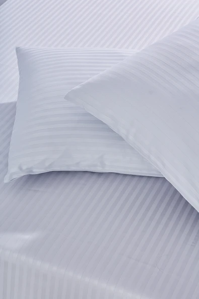 Komfort Home Çift Kişilik Çizgili Pamuk Saten Çarşaf Seti / Açık Gri ürün görseli 1