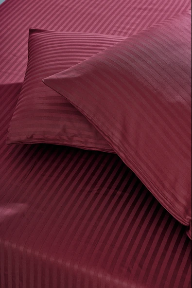 Komfort Home Battal Boy Çizgili Pamuk Saten Çarşaf Seti / Bordo ürün görseli 1