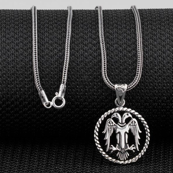 Çift Başlı Selçuklu Kartalı Motifli 925 Ayar Gümüş Kolye - Resim 2