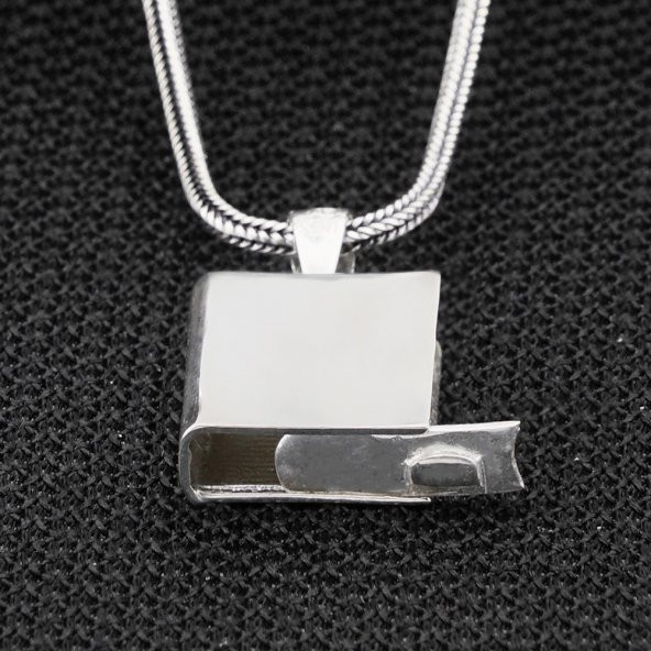 Parlak Düz Dikdörtgen Gümüş Cevşen Muska Kabı Kolye - 2