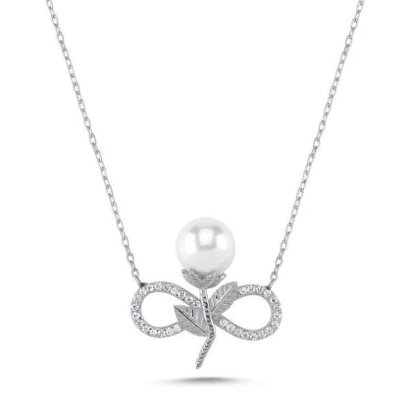 Gümüş Sonsuz İnci Bayan Kolye - Resim 2