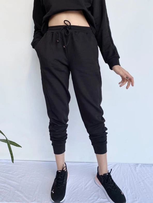 Kadın Siyah Kapüşonlu Eşofman Takımı - Resim 8