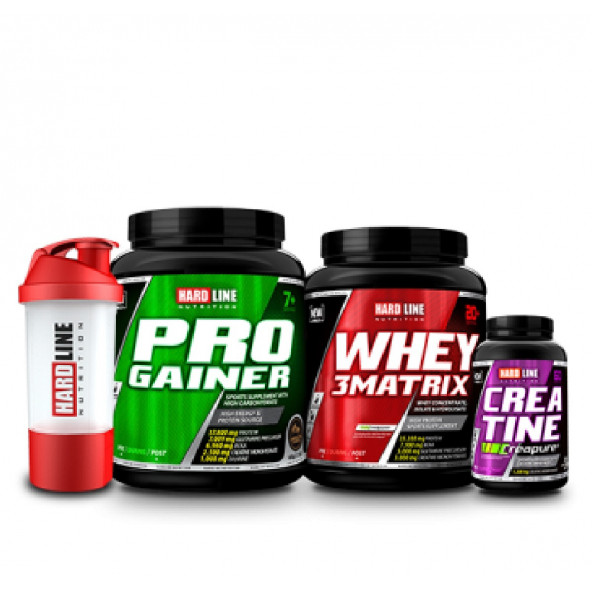 Hardline Whey 3Matrix 908Gr + Progainer 1406 Gr + Creapure 120 Kapsül Kombinasyon