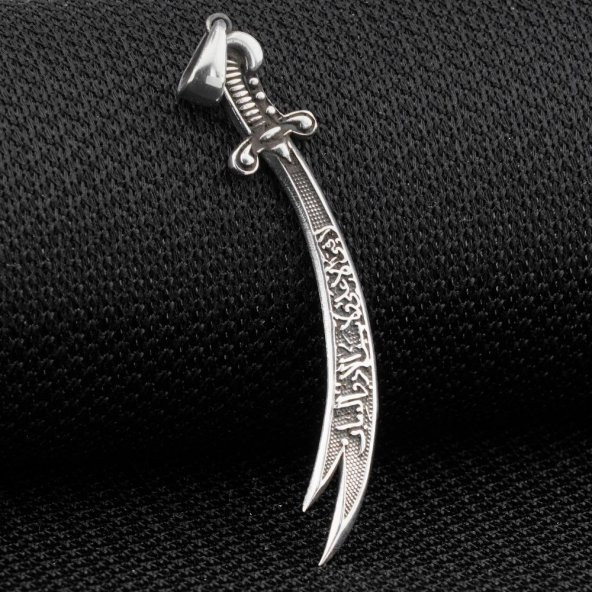 La Feta İlla Ali La Seyfe İlla Zülfikar Yazılı Zülfikar Kılıç Gümüş Kolye Ucu - Resim 2