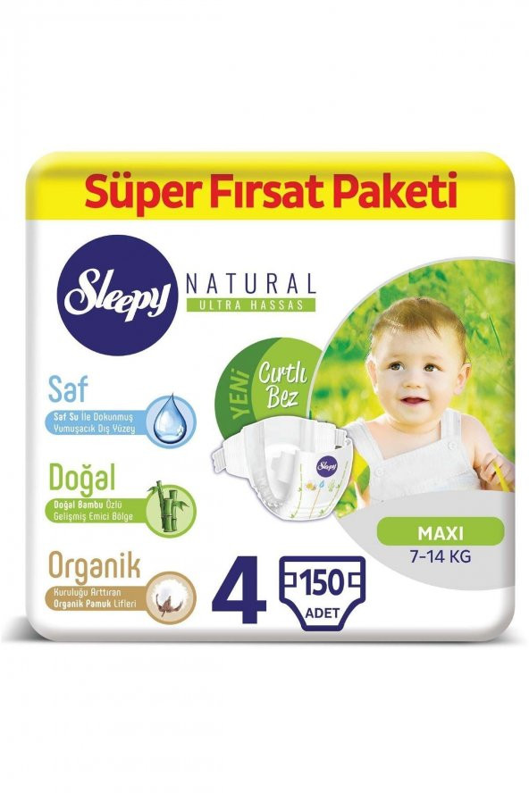 Sleepy Natural Bebek Bezi 4 Numara Maxi Süper Fırsat Paketi 150 Adet