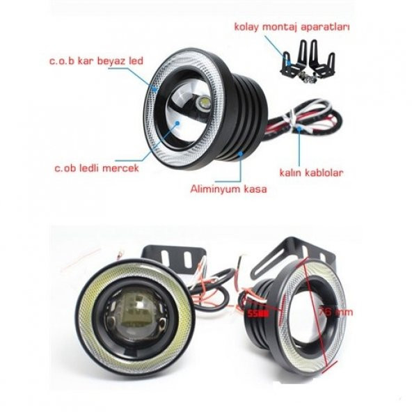 Cob Beyaz Angel Ledli 76 MM Sis Lambası - 4